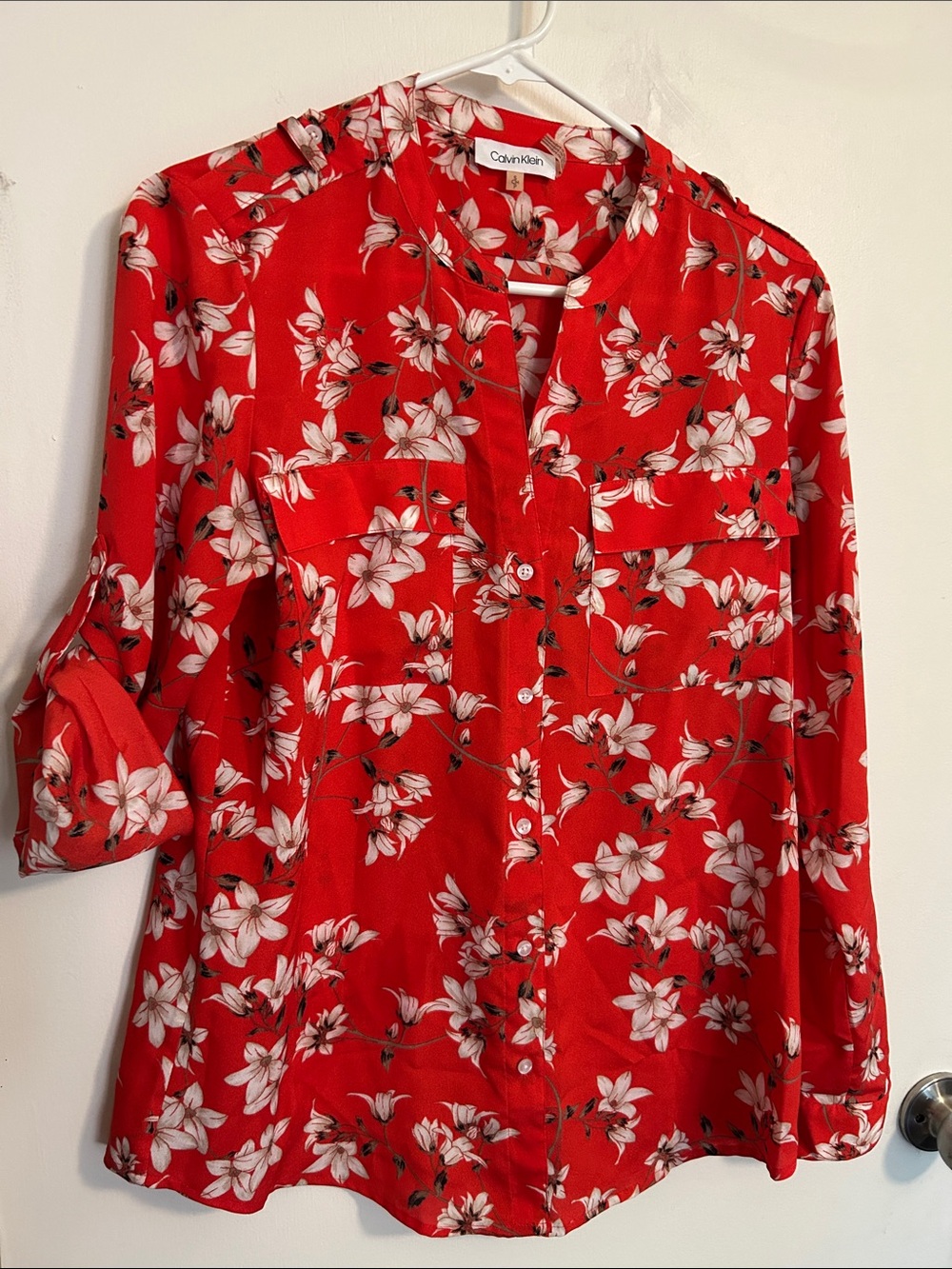 Calvin Klein Red Floral Button-Front Shirt